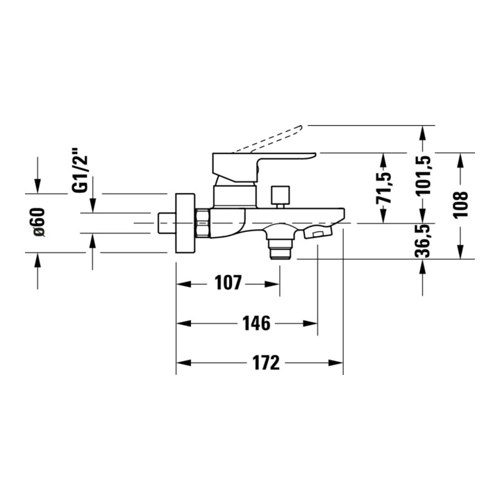 Duravit Wannen-Einhebelmischer D-Code AP, m Umstellvent., Keramikmisch., chrom