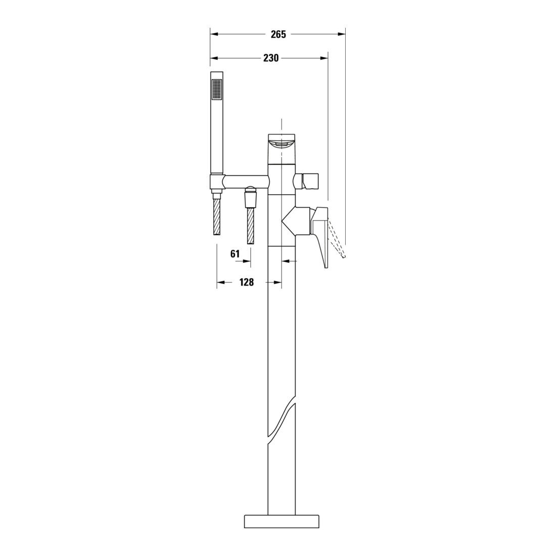Duravit Wannen-Einhebelmischer Tulum A 216mm, bodensteh., m Umstellvent., chr