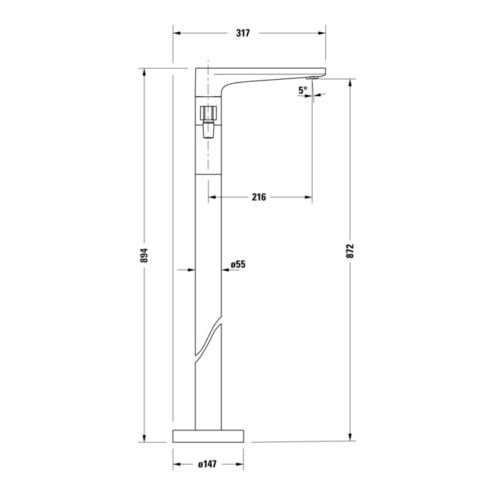 Duravit Wannen-Einhebelmischer Tulum A 216mm, bodensteh., m Umstellvent., chr