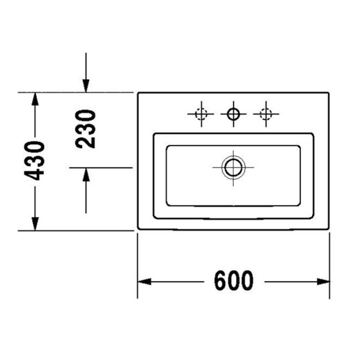 Duravit Waschtisch 2ND FLOOR mit Überlauf, Hahnlochbank, 600 x 430 mm 1 Hahnloch Innenbecken weiß