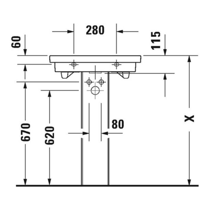 Duravit Waschtisch 2ND FLOOR mit Überlauf, Hahnlochbank, 600 x 430 mm 1 Hahnloch Innenbecken weiß