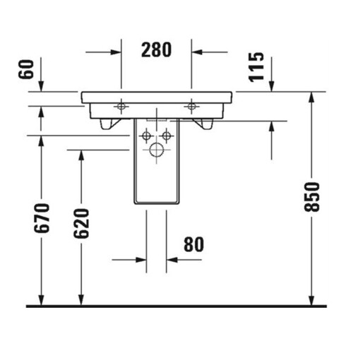 Duravit Waschtisch 2ND FLOOR mit Überlauf, Hahnlochbank, 600 x 430 mm 1 Hahnloch Innenbecken weiß