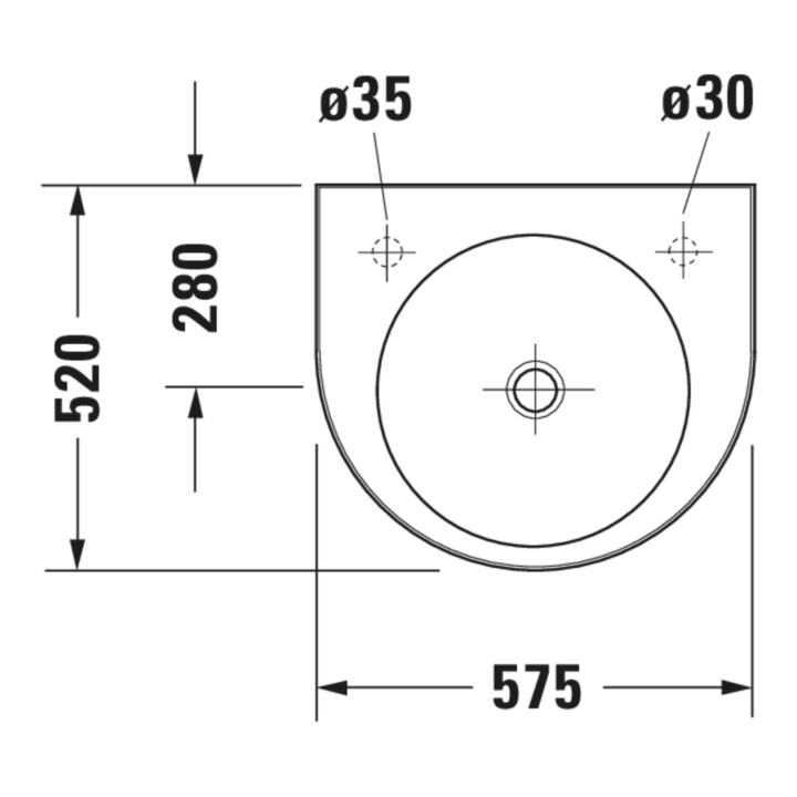 Duravit Waschtisch Architec 57,5x52cm, HL re, o ÜL, m HLB, weiß