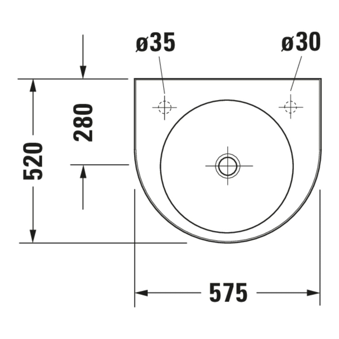 Duravit Waschtisch Architec 57,5x52cm, HL re, o ÜL, m HLB, weiß
