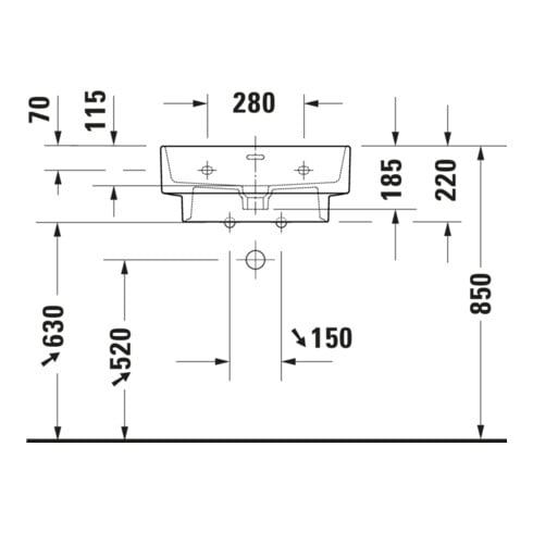 Duravit Waschtisch Balcoon 55x48cm, w sm, m Hahnl., ÜL, Hahnloch