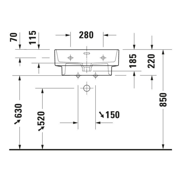 Duravit Waschtisch Balcoon 55x48cm, w sm, m Hahnl., ÜL, Hahnloch
