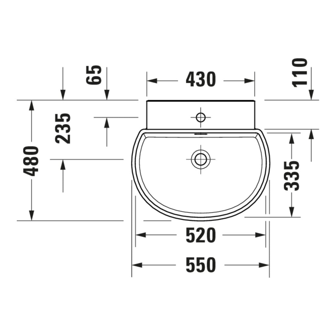 Duravit Waschtisch Balcoon 55x48cm, w sm, m Hahnl., ÜL, Hahnloch