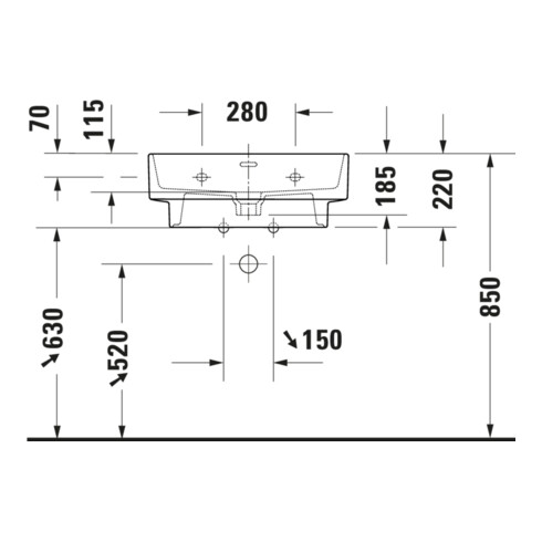 Duravit Waschtisch Balcoon 60x48cm, we. hgl, m Hahnl., ÜL, Hahnloch