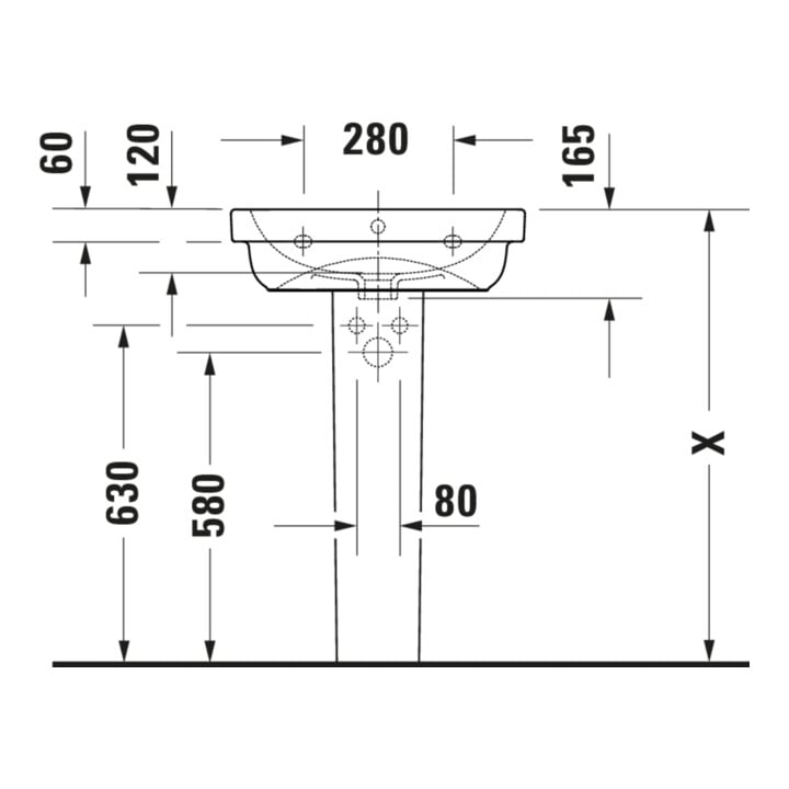 Duravit Waschtisch D-Code 55x43cm, mit Hahnloch, Überlauf, weiß