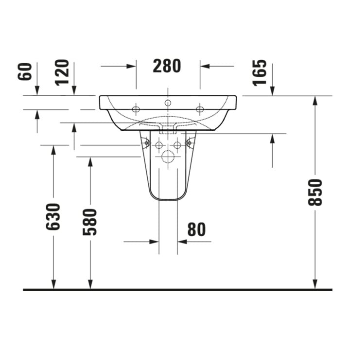 Duravit Waschtisch D-Code 60x46cm, m Hahnloch, mit Überlauf, weiß
