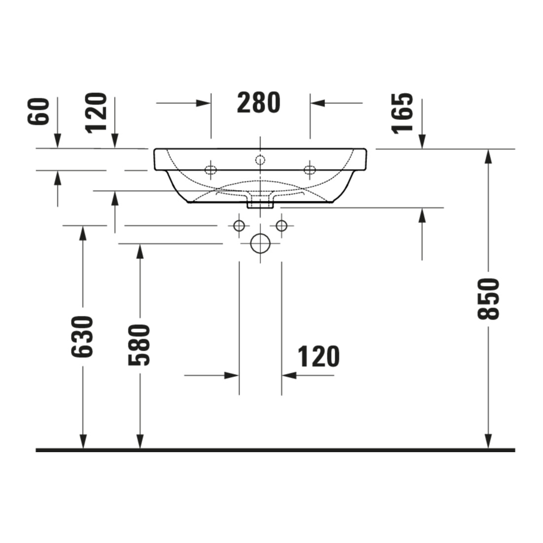 Duravit Waschtisch D-Code 60x46cm, m Hahnloch, mit Überlauf, weiß