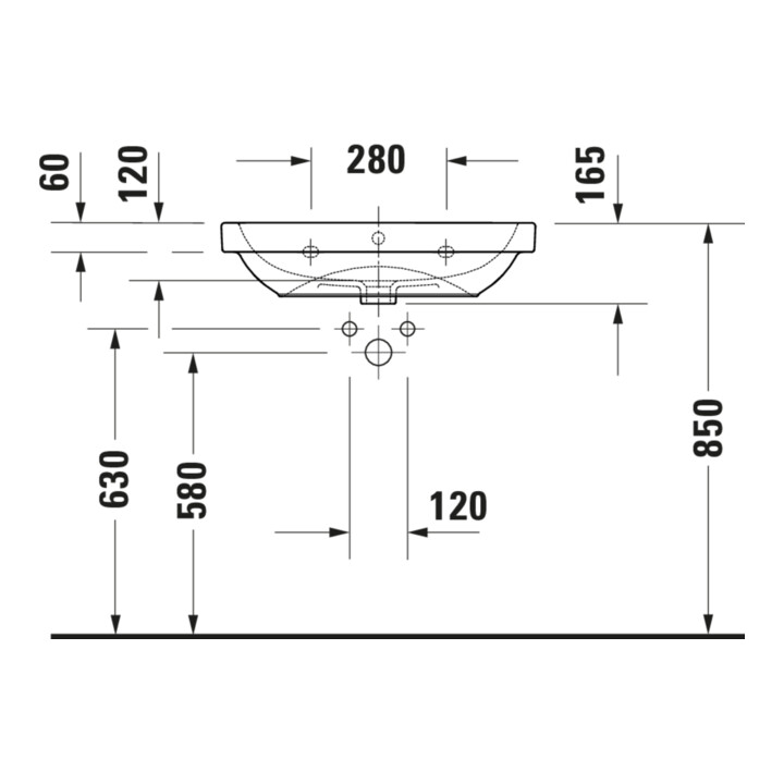 Duravit Waschtisch D-Code 65x46cm, m Hahnloch, mit Überlauf, weiß