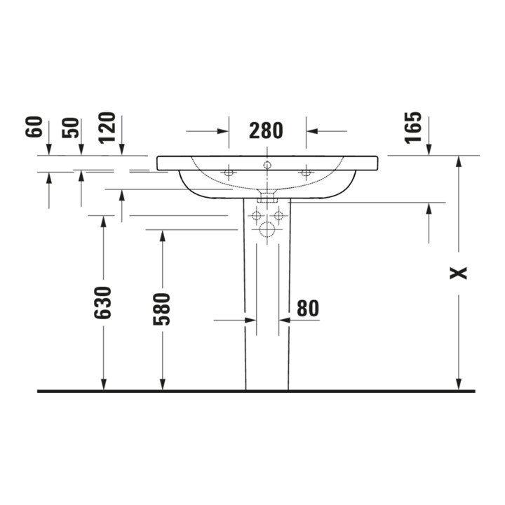 Duravit Waschtisch D-Code 80x48cm, m Hahnloch, mit Überlauf, weiß