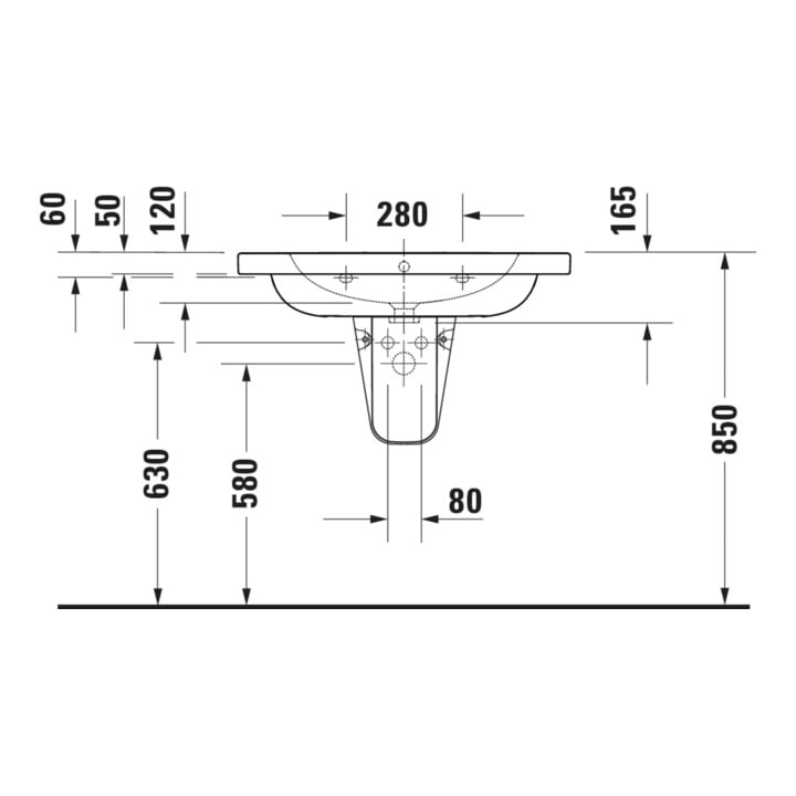 Duravit Waschtisch D-Code 80x48cm, m Hahnloch, mit Überlauf, weiß