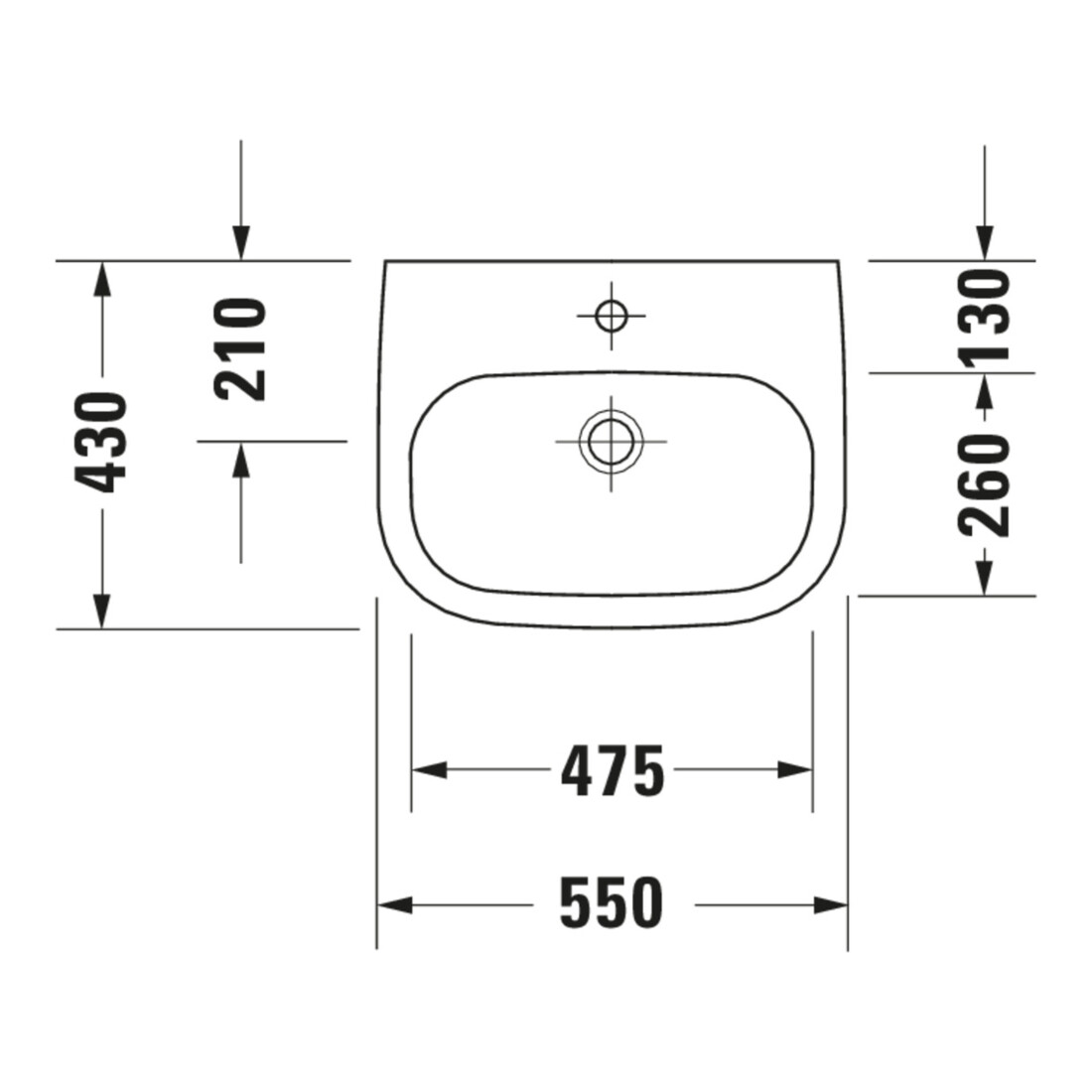 Duravit Waschtisch D-Code Med 55x43cm, m Hahnl. + Hahnloch, o. ÜL, we.