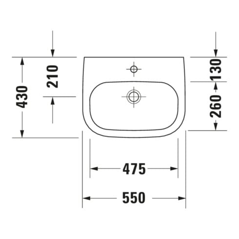 Duravit Waschtisch D-Code Med 55x43cm, o. Hahnl. + ÜL, m Hahnloch, we.