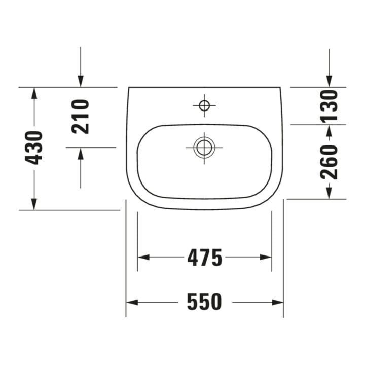 Duravit Waschtisch D-Code Med 55x43cm, o. Hahnl. + ÜL, m Hahnloch, we.