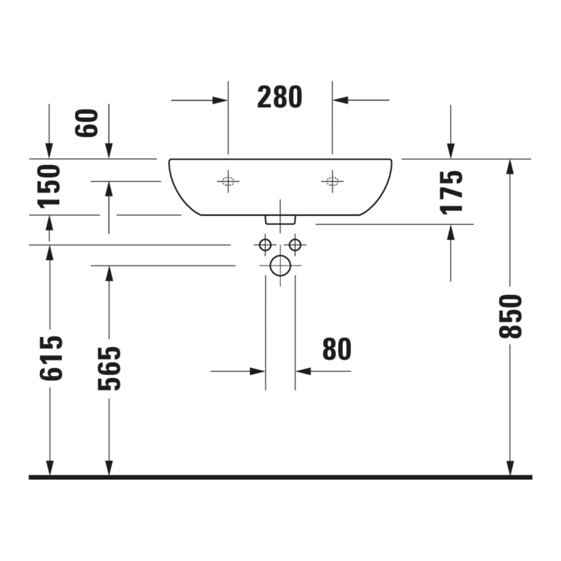 Duravit Waschtisch D-Code Med 60x46cm, o. Hahnl. + ÜL, m Hahnloch, we.
