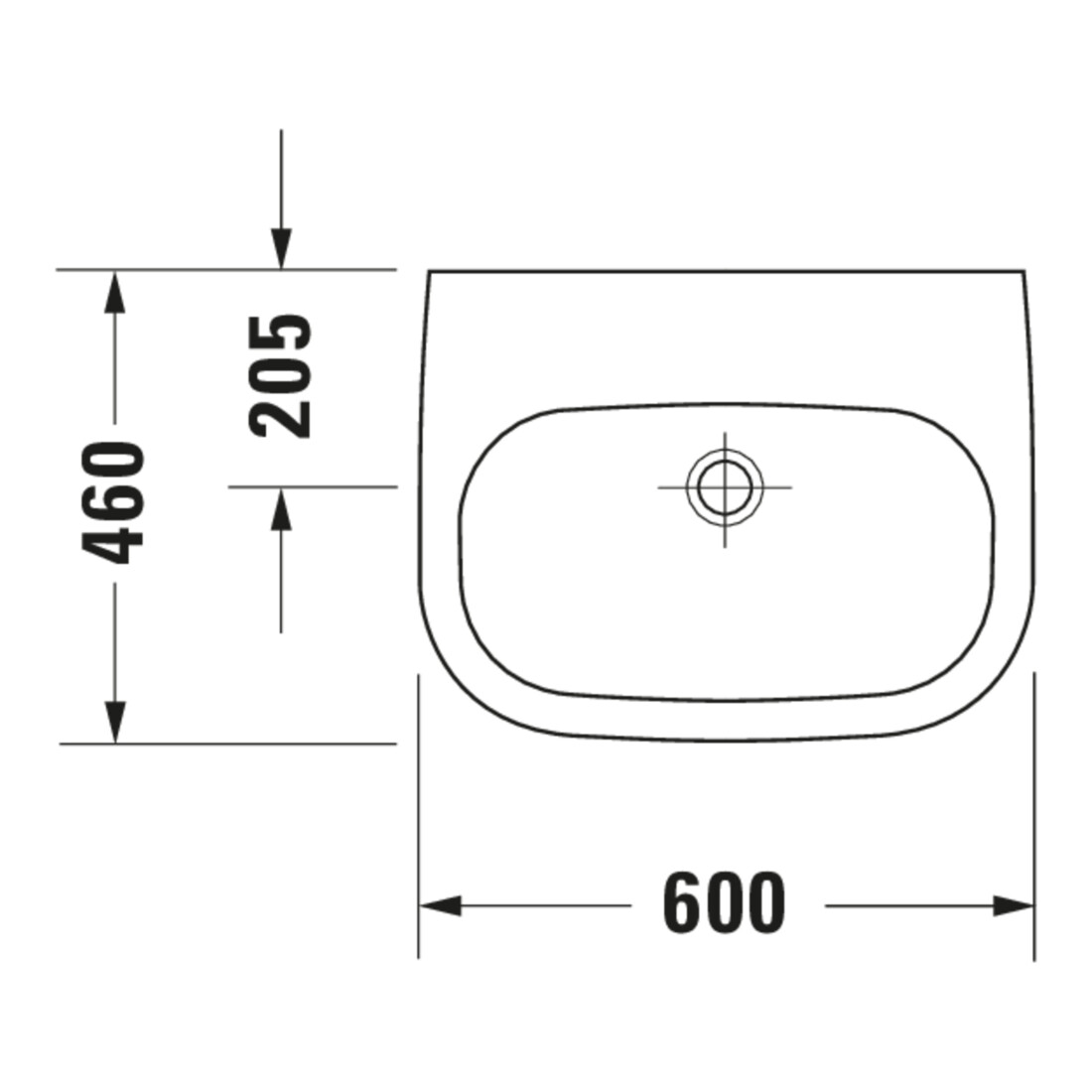Duravit Waschtisch D-Code Med 60x46cm, o. Hahnl. + ÜL, m Hahnloch, we.