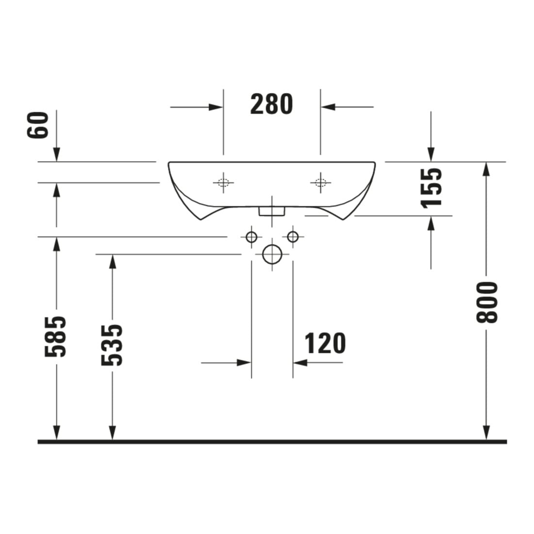 Duravit Waschtisch D-Code Vital 60x55,5cm, m HL, Ü, HL, barrieref., we.