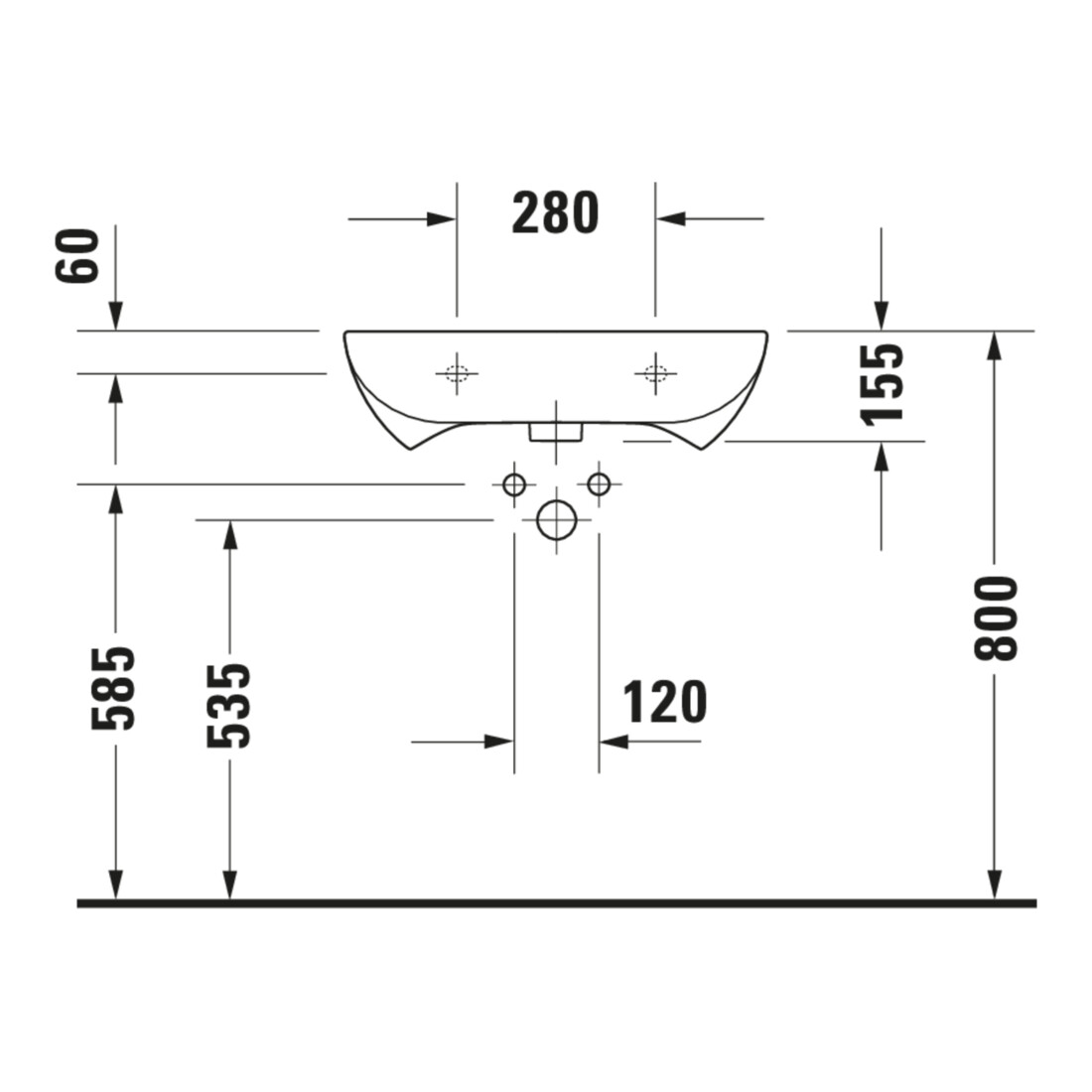 Duravit Waschtisch D-Code Vital 60x55,5cm, m HL, Ü, HL, barrieref., we.
