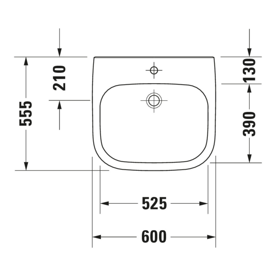 Duravit Waschtisch D-Code Vital Med 60x55,5cm, m HL u HLB, o Ü, BF, we