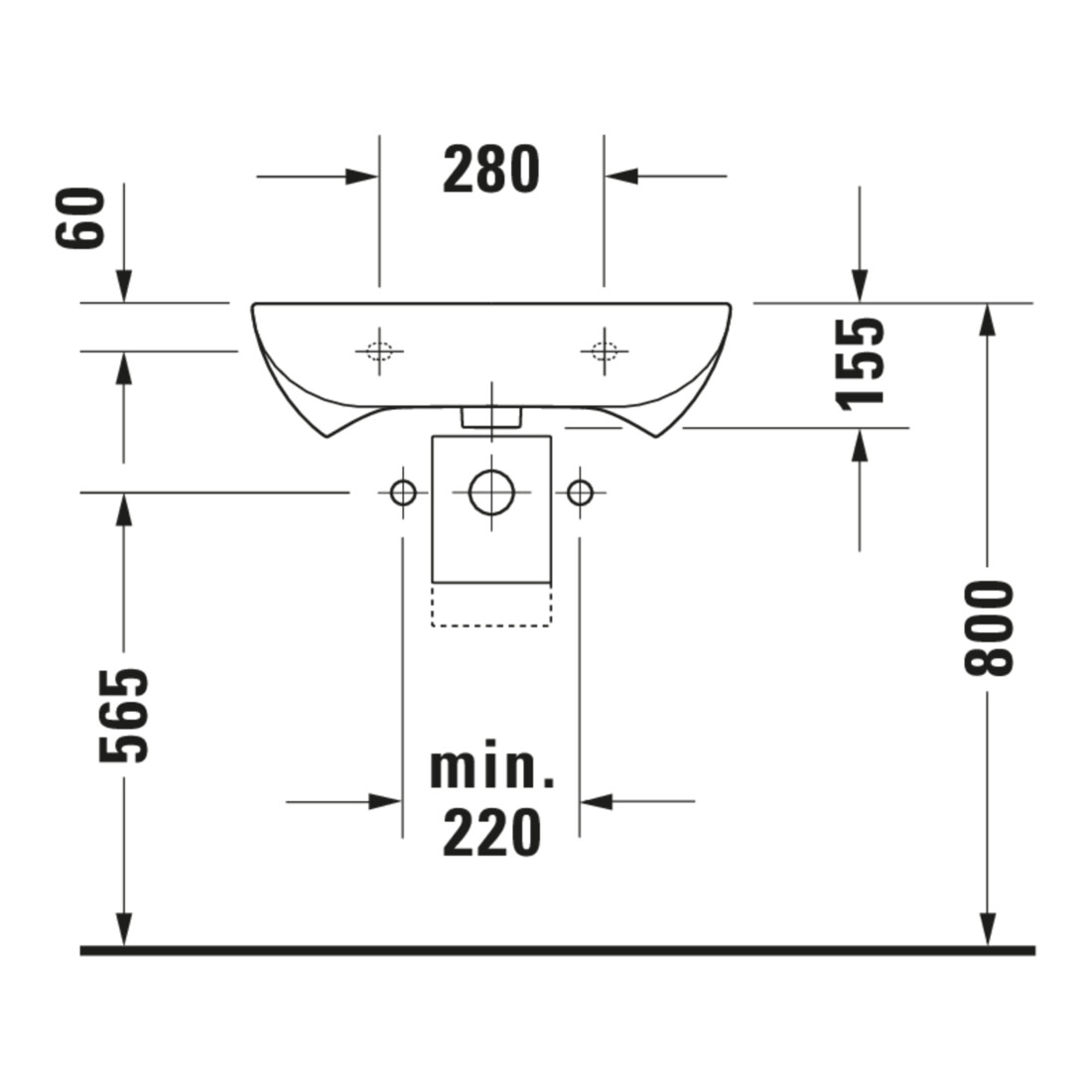 Duravit Waschtisch D-Code Vital Med 60x55,5cm, m HL u HLB, o Ü, BF, we