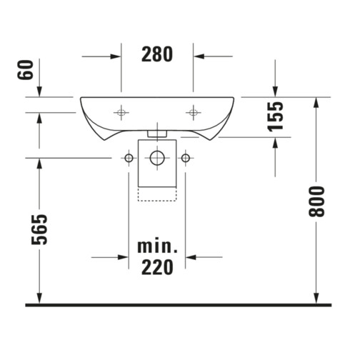 Duravit Waschtisch D-Code Vital Med 60x55,5cm, m HL u HLB, o Ü, BF, we