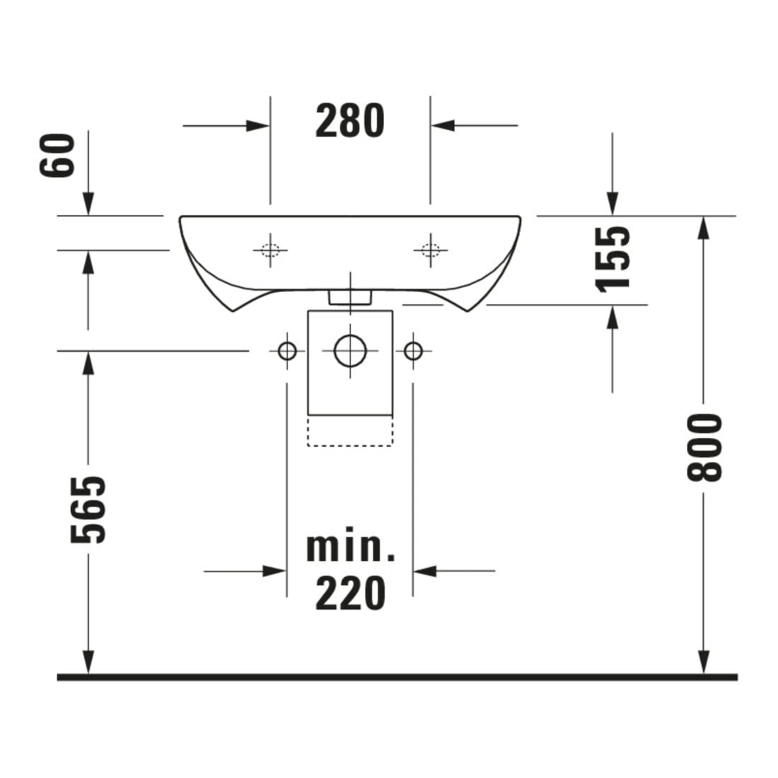 Duravit Waschtisch D-Code Vital Med 60x55,5cm, m HL u HLB, o Ü, BF, we
