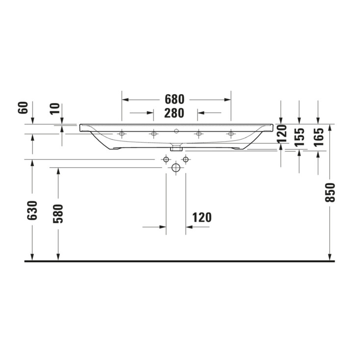 Duravit Waschtisch D-Neo 120,5x48cm, m Ü, HL, we hgl, m Hahnl.
