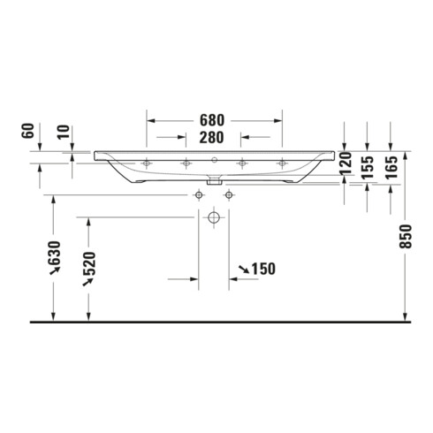 Duravit Waschtisch D-Neo 120,5x48cm, m Ü, HL, we hgl, m Hahnl.