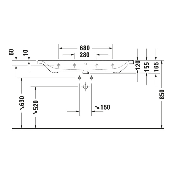 Duravit Waschtisch D-Neo 120,5x48cm, m Ü, HL, we hgl, m Hahnl.