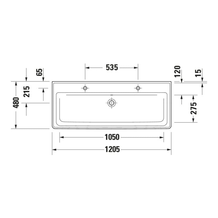 Duravit Waschtisch D-Neo 120,5x48cm, m ÜL, Hahnloch, we hgl, 2 HL