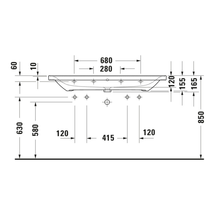 Duravit Waschtisch D-Neo 120,5x48cm, m ÜL, Hahnloch, we hgl, 2 HL