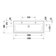 Duravit Waschtisch D-Neo 120,5x48cm, m ÜL, Hahnloch, we hgl, 2 HL-5