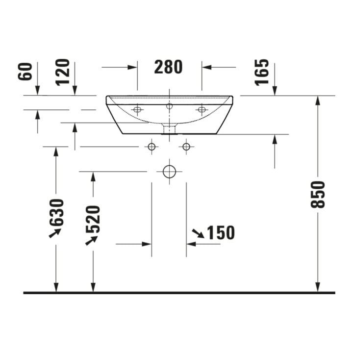 Duravit Waschtisch D-Neo 55x44cm, o. Hahnl., we, ÜL, Hahnloch, we