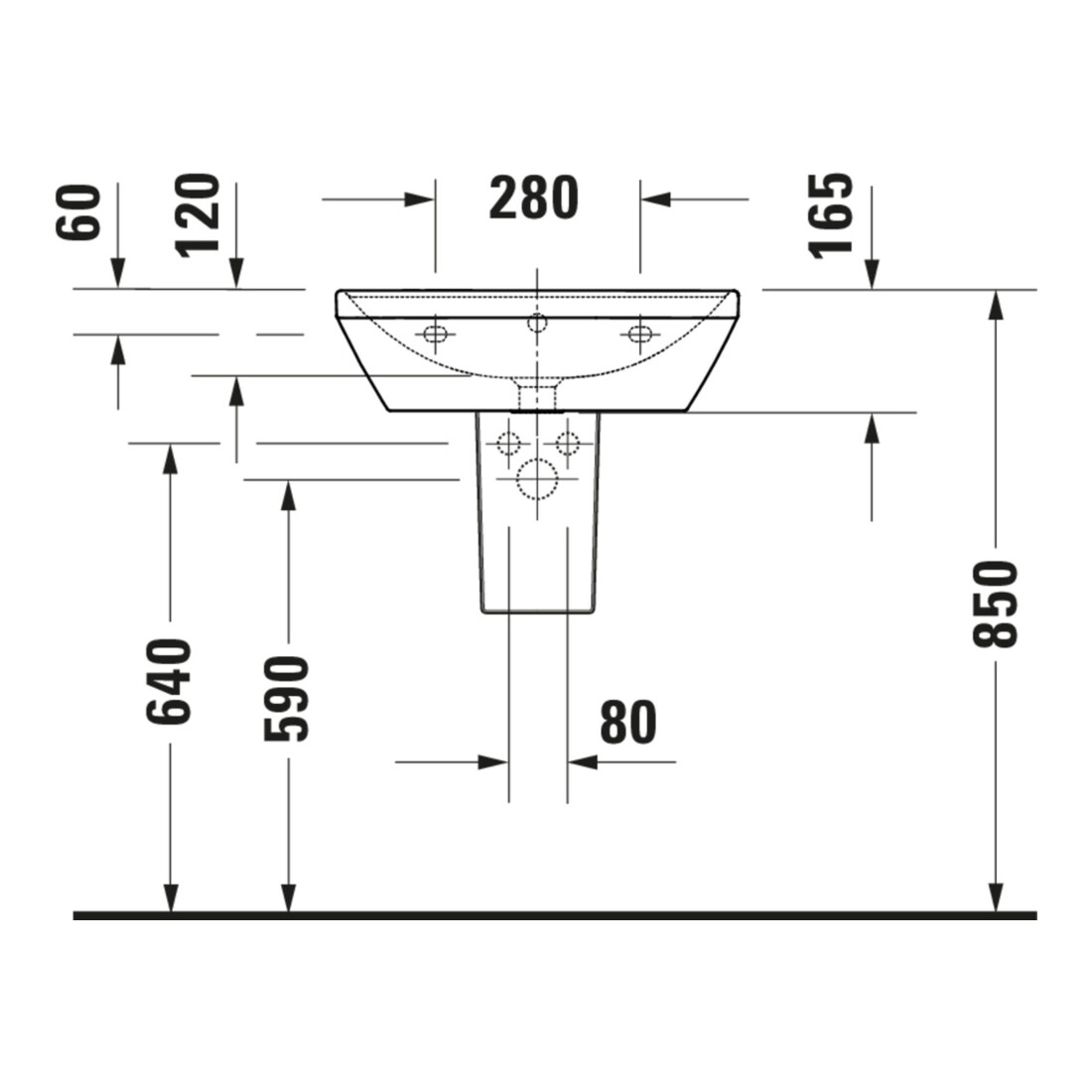 Duravit Waschtisch D-Neo 55x44cm, o. Hahnl., we, ÜL, Hahnloch, we