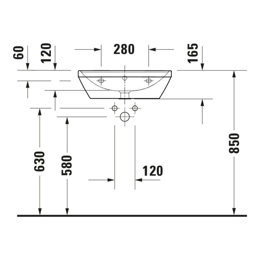 Duravit Waschtisch D-Neo 55x44cm, o. Hahnl., we, ÜL, Hahnloch, we