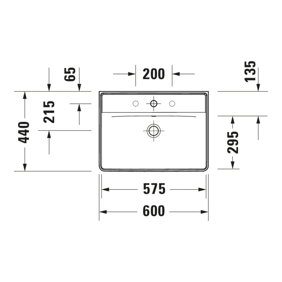 Duravit Waschtisch D-Neo 60x44cm, m Hahnl., we, ÜL, Hahnloch, we