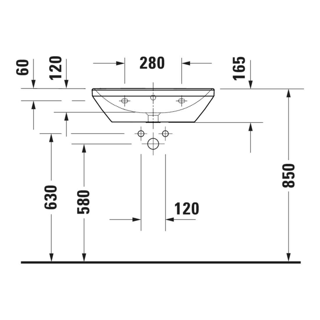 Duravit Waschtisch D-Neo 60x44cm, m Hahnl., we, ÜL, Hahnloch, we