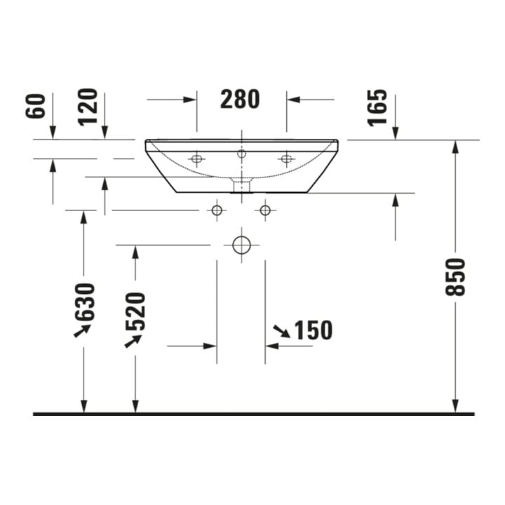 Duravit Waschtisch D-Neo 60x44cm, o. Hahnl., we, ÜL, Hahnloch, we