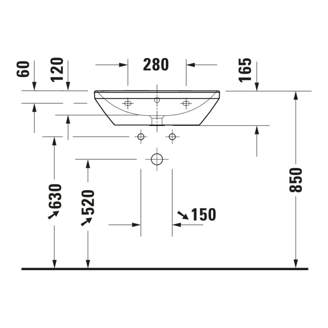 Duravit Waschtisch D-Neo 60x44cm, o. Hahnl., we, ÜL, Hahnloch, we