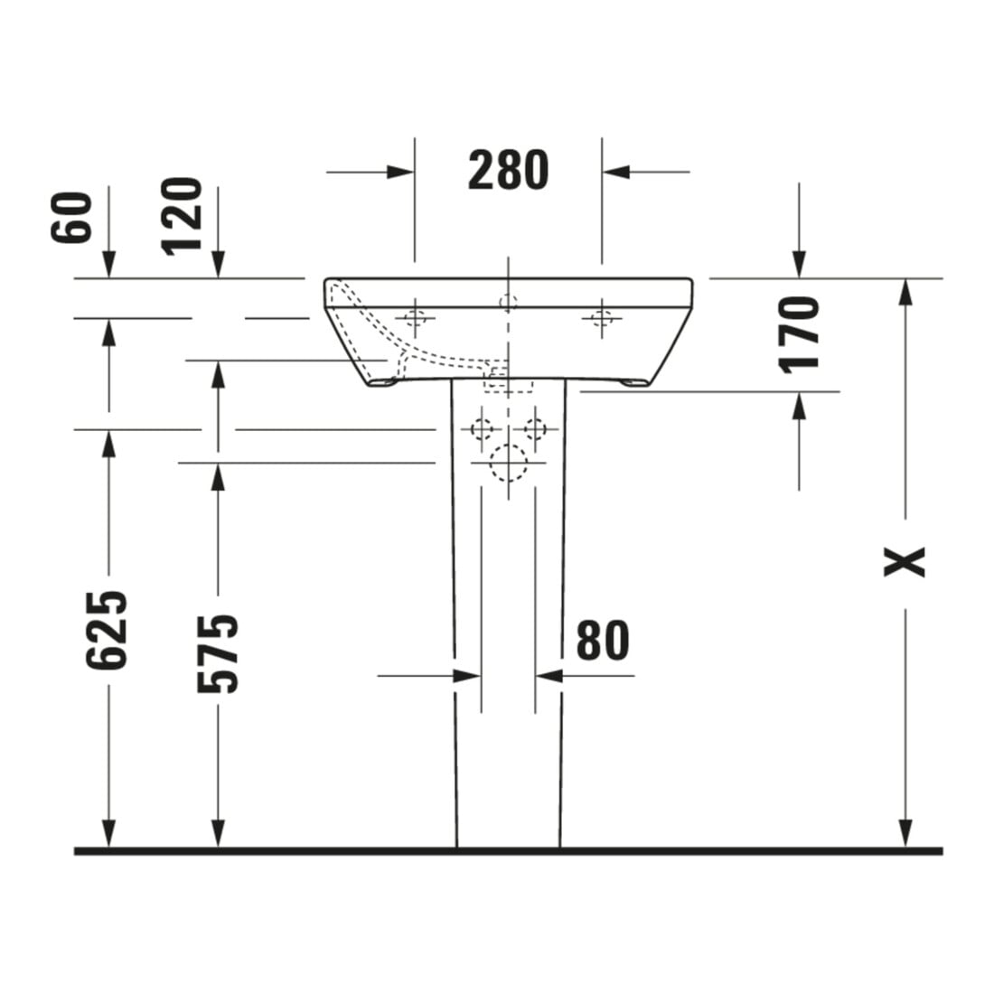 Duravit Waschtisch DuraStyle 55x44cm, we, m HL, ÜL, Hahnlochbank