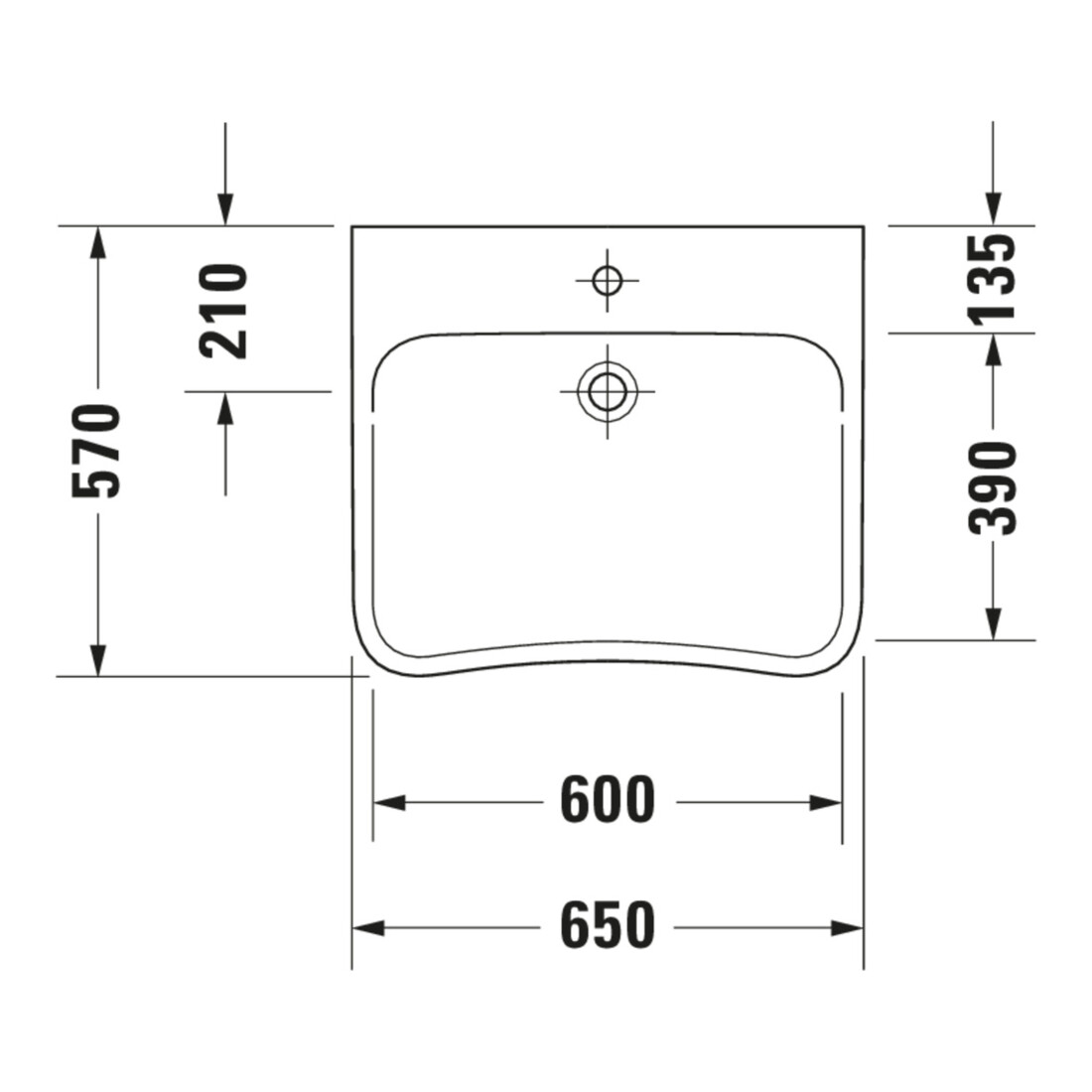 Duravit Waschtisch DuraStyle Vital Med 65x57 cm, sans trop-plein, avec HLB, BF, sans HL, blanc