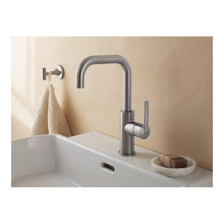Duravit Waschtisch-Einhebelmischer Fresh u. -Flow Balcoon o. Zugstg. Abl.garn, Edelstahl gebürstet