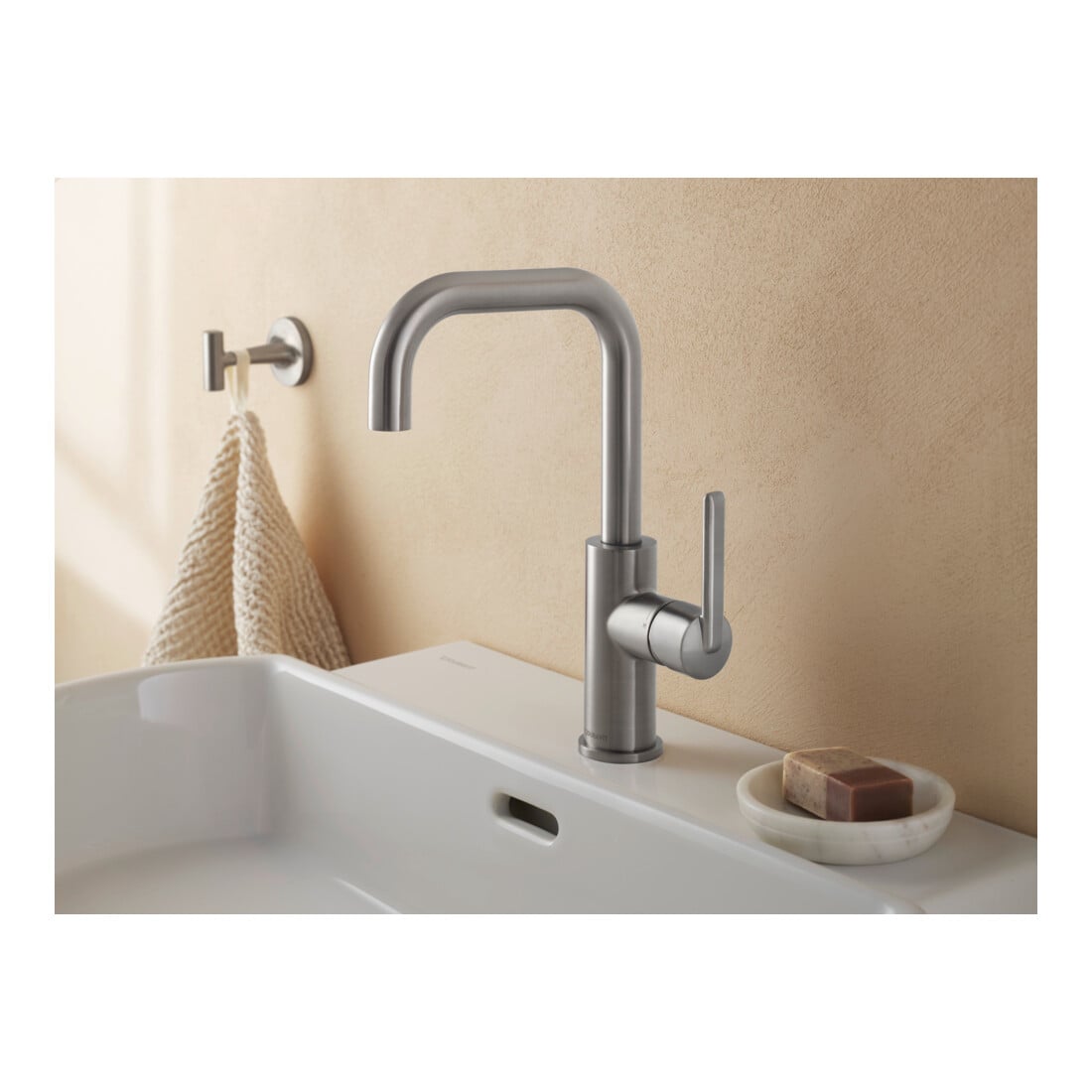 Duravit Waschtisch-Einhebelmischer Fresh u. -Flow Balcoon o. Zugstg. Abl.garn, Edelstahl gebürstet