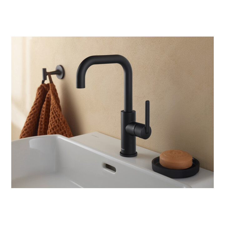 Duravit Waschtisch-Einhebelmischer Fresh u. -Flow Balcoon o. Zugstg. Ablaufgarnitur, schwarz matt
