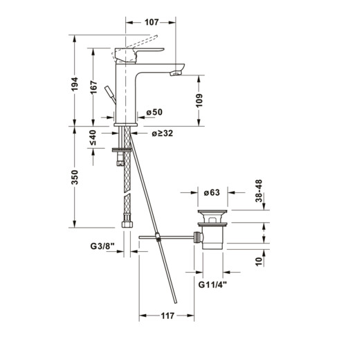 Duravit Waschtisch-Einhebelmischer M Fresh + -Flow D-Code m ZugstAblGar, c, A 107mm, Keramikmisch.