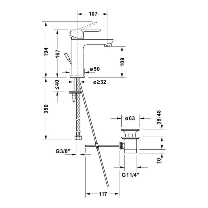 Duravit Waschtisch-Einhebelmischer M Fresh + -Flow D-Code m ZugstAblGar, s m, A 107mm, Keramik