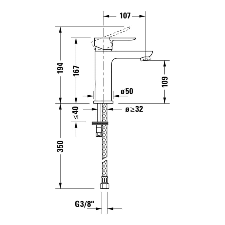 Duravit Waschtisch-Einhebelmischer M Fresh + -Flow D-Code o ZugstAblGar, s m, A 107mm, Keramik